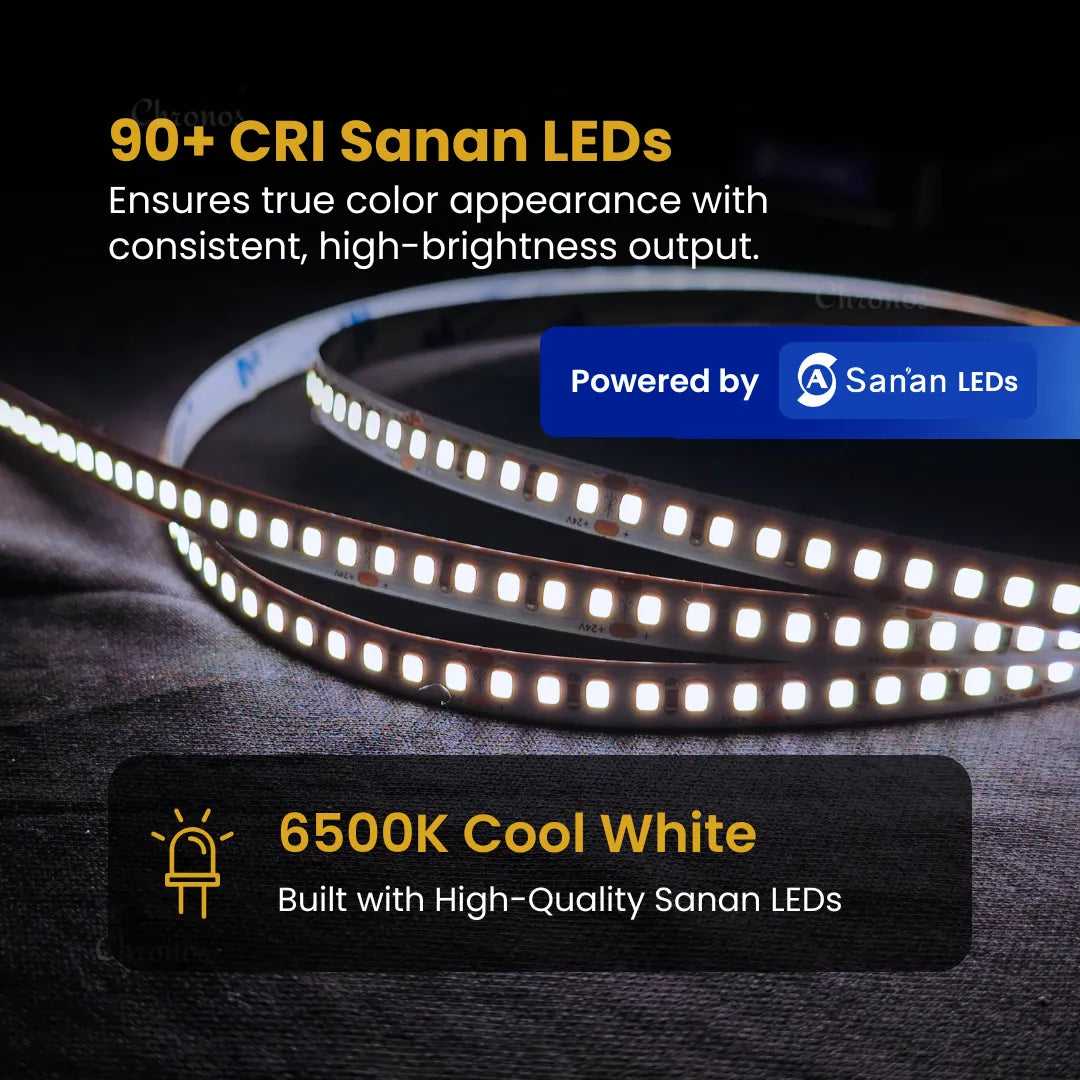 Luxe 180 LED 8mm LED Strip Lights - Cool White 24V - CRI90+ Sanan 2835 LED - 10m Roll