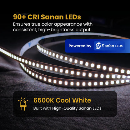 Luxe 180 LED 8mm LED Strip Lights - Cool White 24V - CRI90+ Sanan 2835 LED - 10m Roll