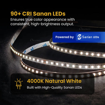 Luxe 120 LED 8mm LED Strip Lights - Natural White 24V - CRI90+ Sanan 2835 LED - 10m Roll