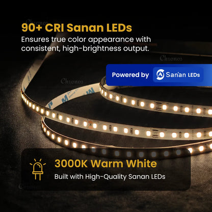 Luxe 120 LED 8mm LED Strip Lights - Warm White 24V - CRI90+ Sanan 2835 LED - 10m Roll