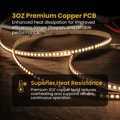 Luxe 180 LED 8mm LED Strip Lights - Warm White 24V - CRI90+ Sanan 2835 LED - 10m Roll