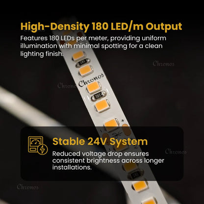 Luxe 180 LED 8mm LED Strip Lights - Cool White 24V - CRI90+ Sanan 2835 LED - 10m Roll